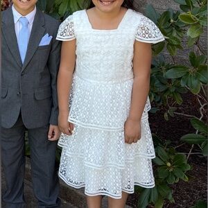 Kensie Girl White Lace Tiered Dress with Square Neck